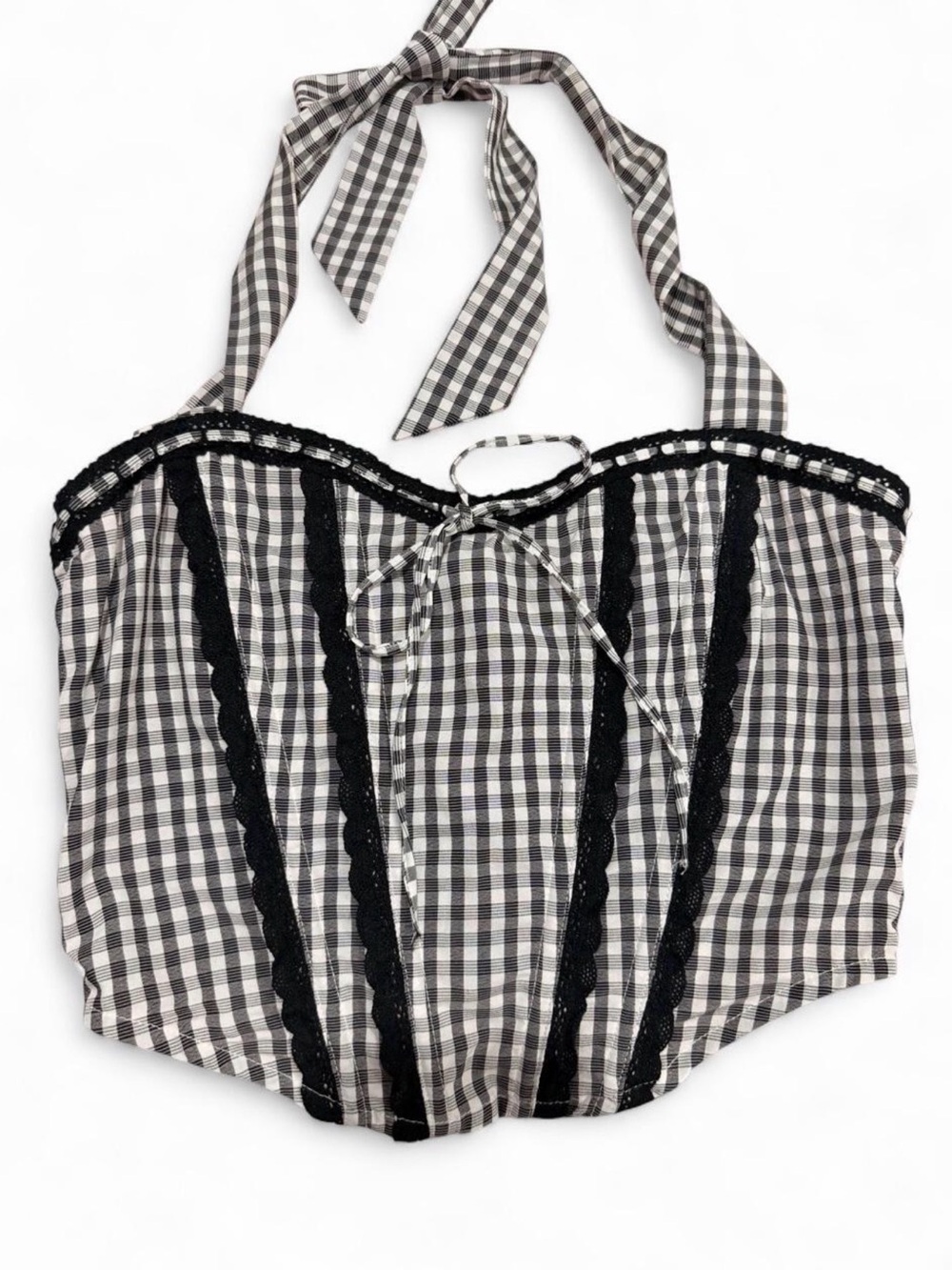 Checked Halter Bustier Top in Black and White